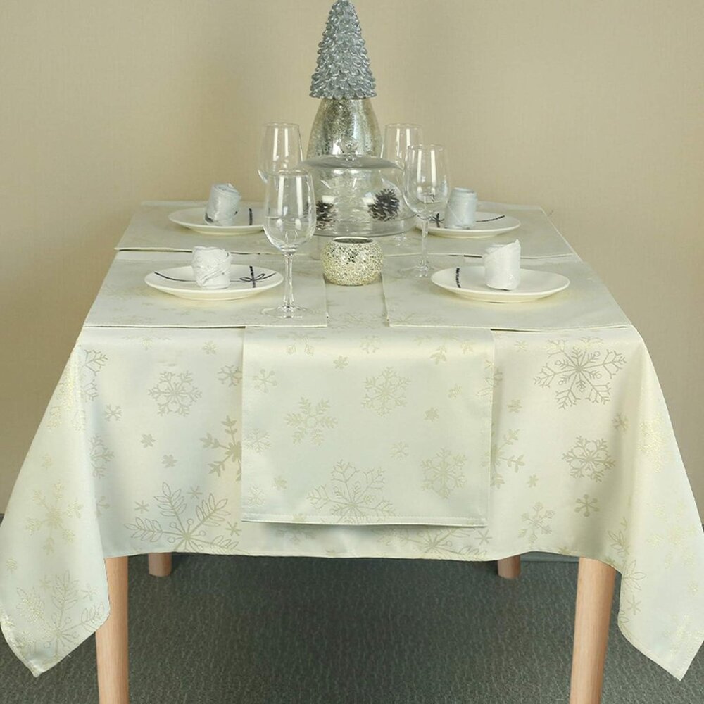 EUC LAVIN Gold Shimmer Snowflake Christmas Winter Tablecloth 104x60 - Picture 3 of 16